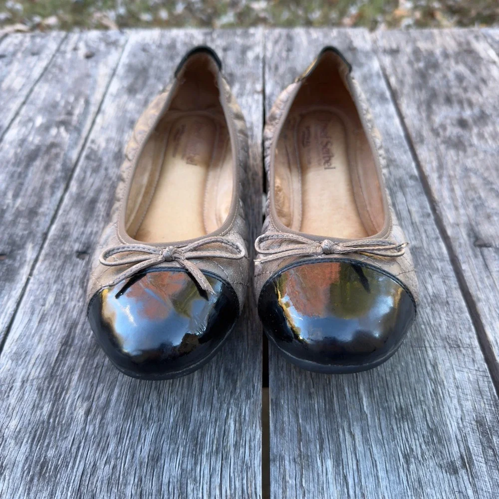 Josef‎ Seibel Pippa Quilted Ballet Flats Women Taupe Cap Toe Bow EU 38/ US 7-7.5